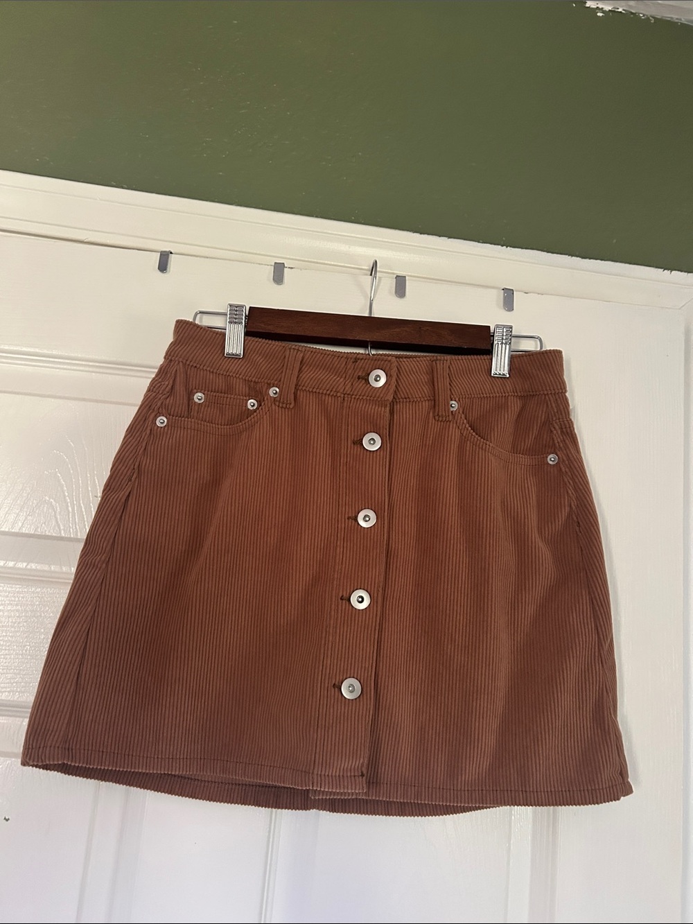 No Boundaries Brown Corduroy Button-Front Mini Skirt